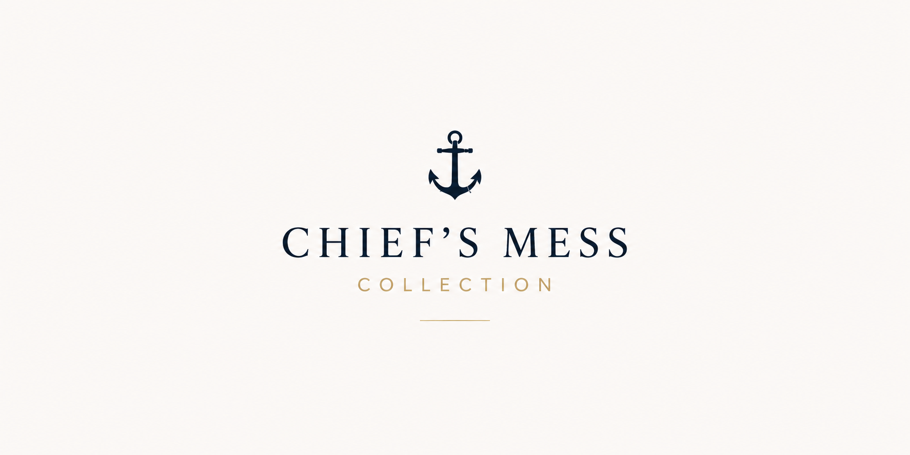 Chief's Mess Collection banner featuring a minimalist navy and gold design for U.S. Navy Chief Petty Officer gifts and personalized keepsakes.