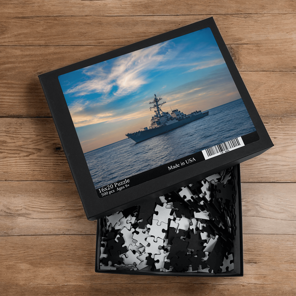 Personalized U.S. Navy photo puzzle created from your uploaded image for retirement or deployment memories.
