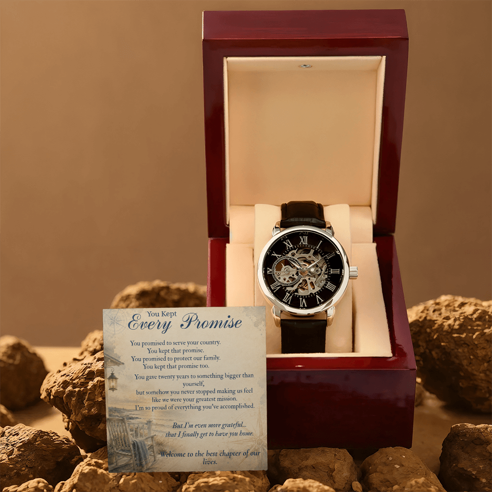 Military retirement gift watch with Navy message card