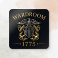 Coaster with 'Wardroom' and '1775' design on a black background