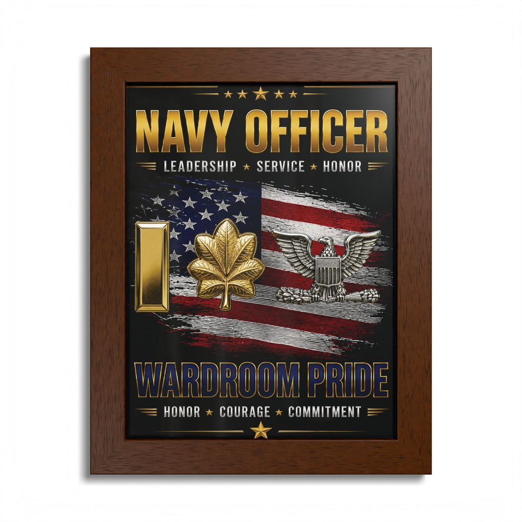 Framed poster with Navy Officer design featuring American flag and military symbols.