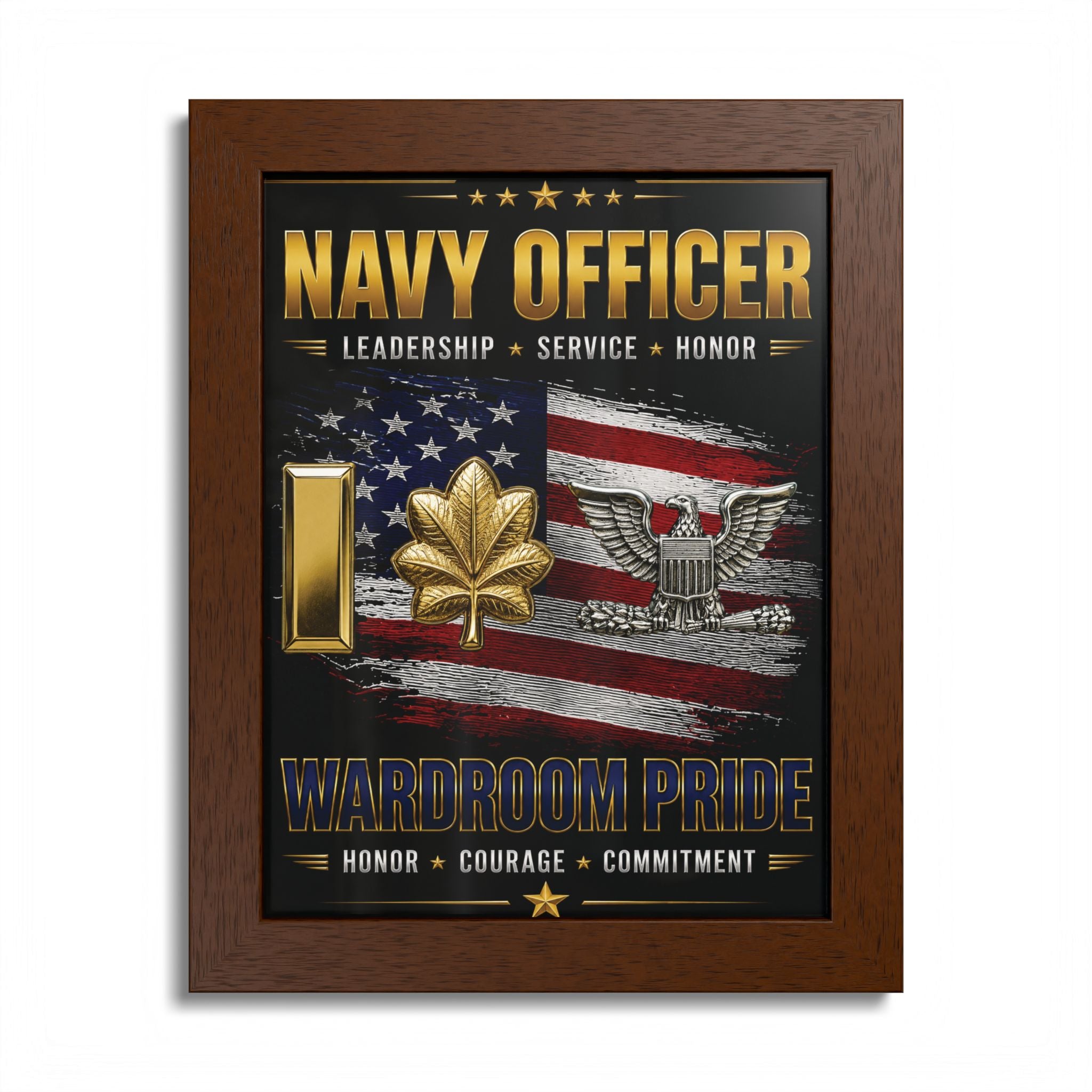 Framed poster with Navy Officer design featuring American flag and military symbols.
