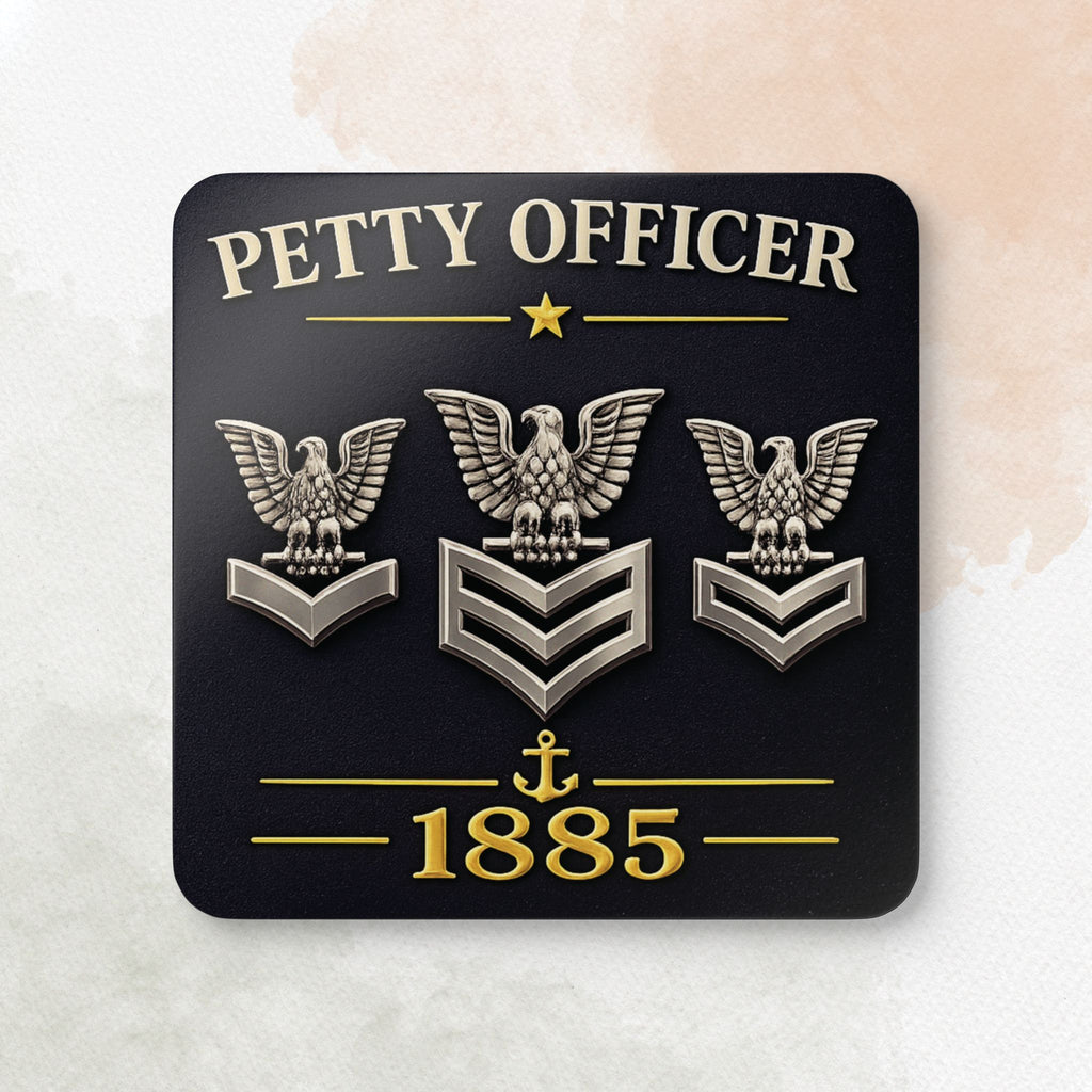Decorative patch with 'Petty Officer' and eagle insignias on a black background