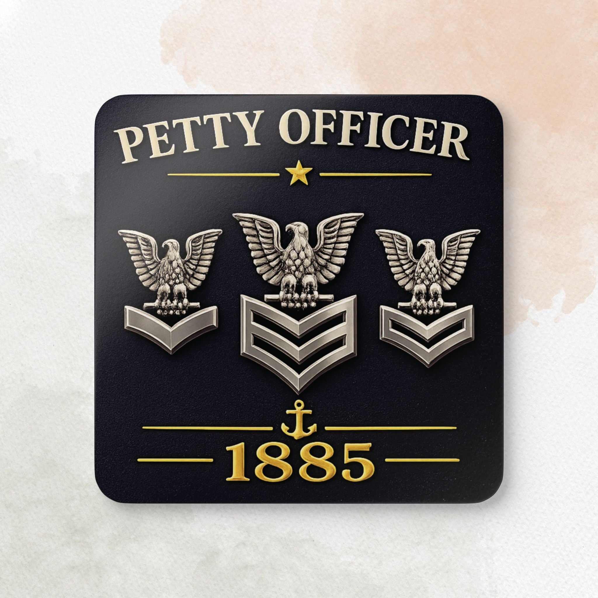 Decorative patch with 'Petty Officer' and eagle insignias on a black background