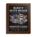 Framed poster with Navy Petty Officer insignia and American flag design.