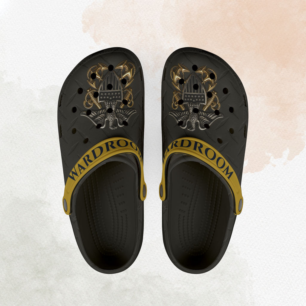 Black slides with gold accents and 'Ward Room' branding on a textured beige background