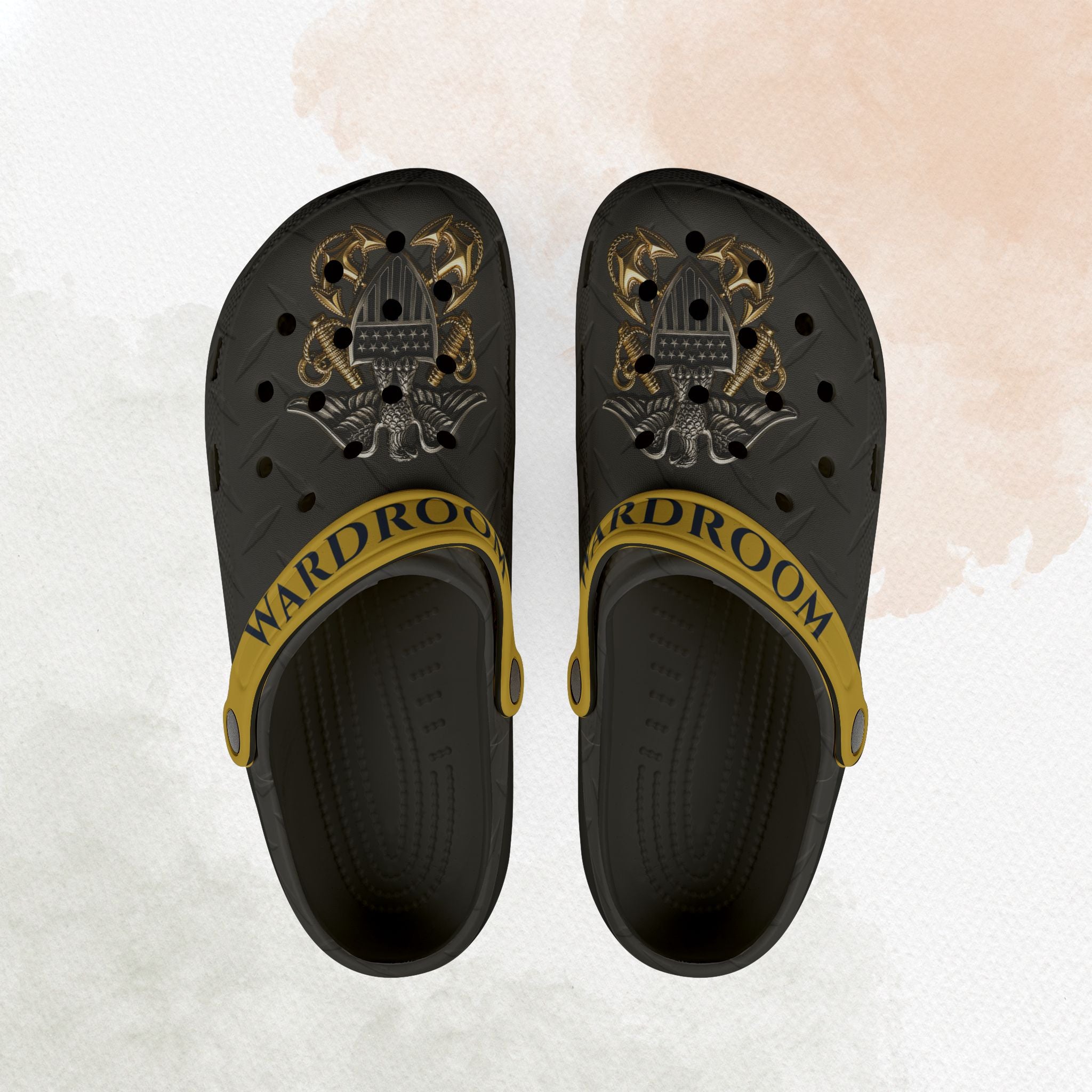 Black slides with gold accents and 'Ward Room' branding on a textured beige background