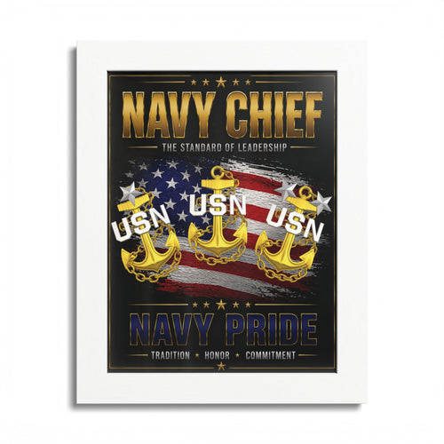 Poster with 'Navy Chief' text and US Navy symbols on a black background